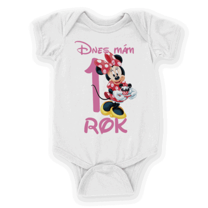 MinnieMouse dnes mám jeden rok-Dojcenske body pre dievca na narodeniny