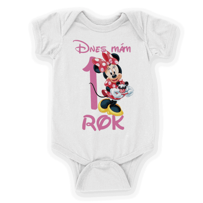 MinnieMouse dnes mám jeden rok-Dojcenske body pre dievca na narodeniny