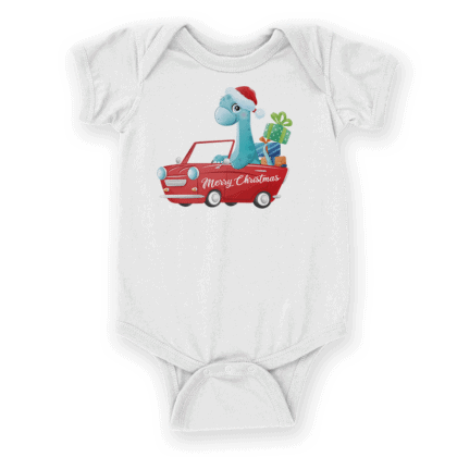 detske body s potlacou s dinosaurom v aute